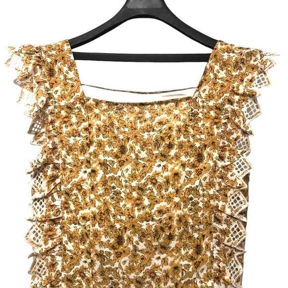 NWOT Floral Cropped Top Ruffle Detail Smocked Back with Tie Size S New - Picture 1 of 5